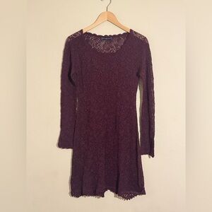 Peruvian Connection Maroon Knit Lace Metallic Long Sleeve Dress size M